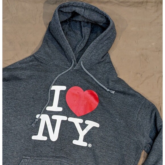I Love NY Size Small Vintage Hoodie Mens Pullover New York S Gray Sweatshirt NYC - Picture 2 of 4